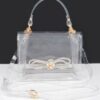 Clear Top Handle Bag with Rhinestone Bow Accent