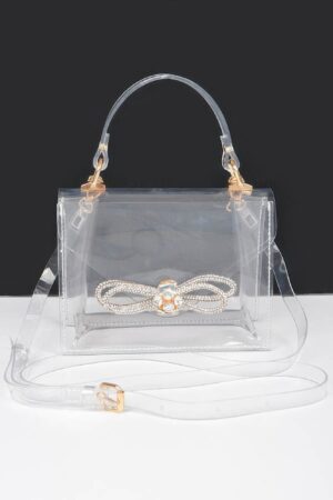 Clear Top Handle Bag with Rhinestone Bow Accent
