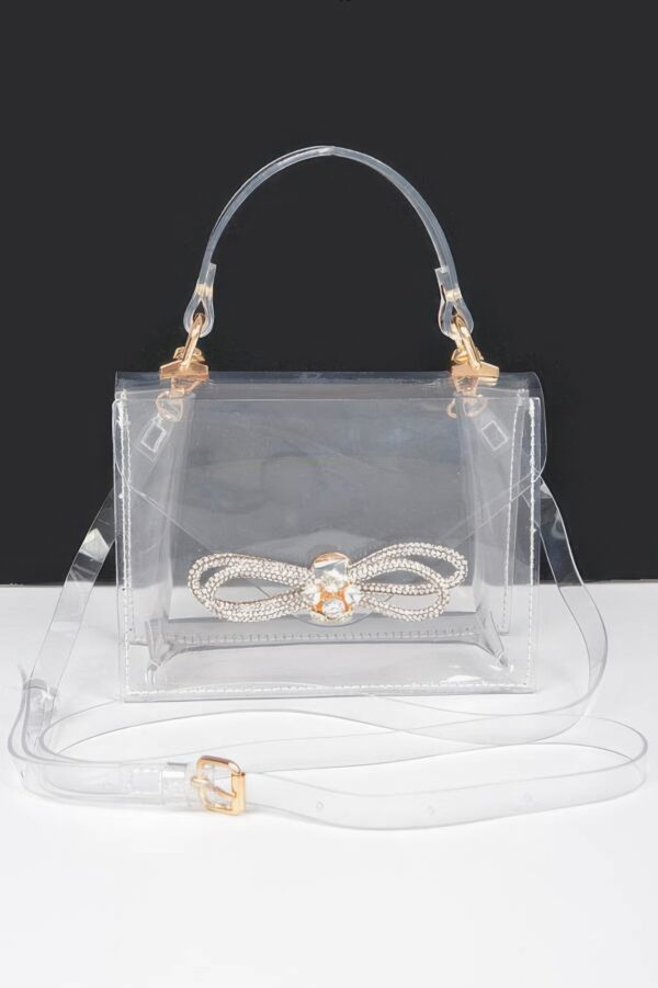 Clear Top Handle Bag with Rhinestone Bow Accent
