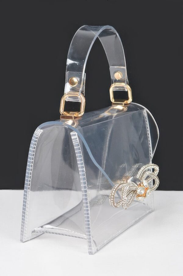 Clear Top Handle Bag with Rhinestone Bow Accent
