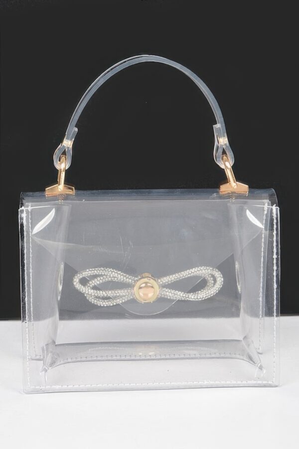 Clear Top Handle Bag with Rhinestone Bow Accent
