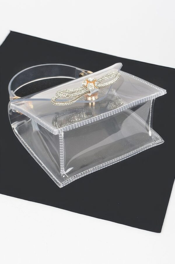 Clear Top Handle Bag with Rhinestone Bow Accent