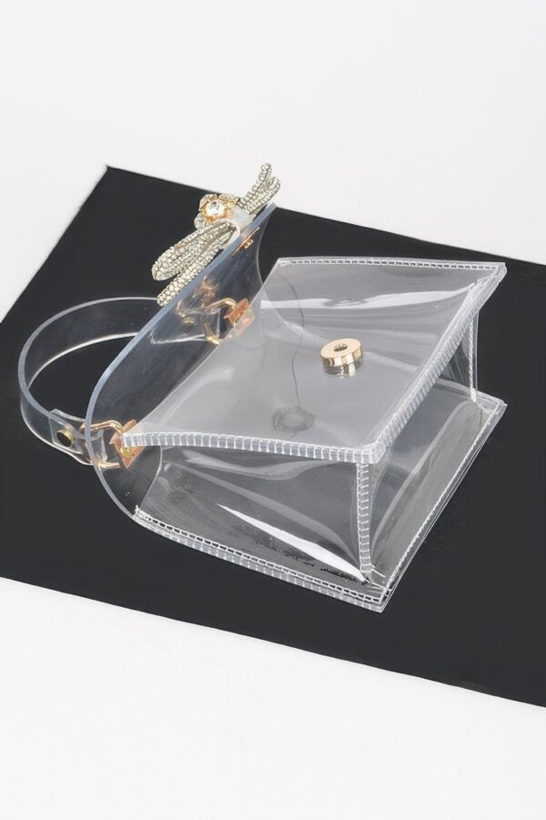 Clear Top Handle Bag with Rhinestone Bow Accent