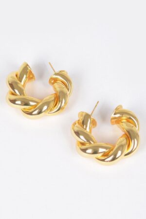 Gold-Plated Structured Earrings – Polished 1.35in
