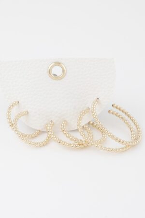 Pearl Bead Open Hoop Earrings Set – 1.8 in