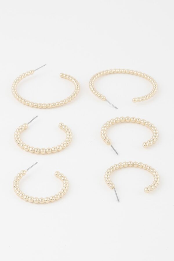 Pearl Bead Open Hoop Earrings Set – 1.8 in