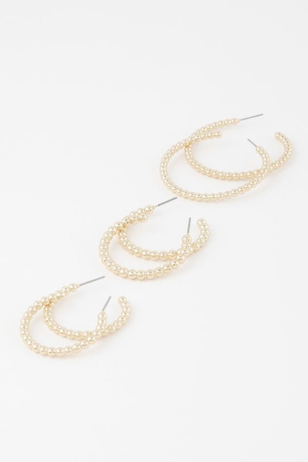 Pearl Bead Open Hoop Earrings Set – 1.8 in
