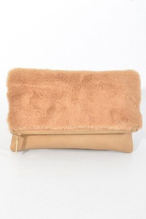 Fluffy Foldable Hand Clutch – Faux Fur Accent