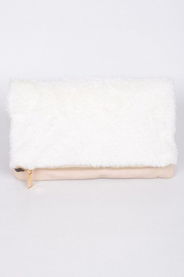Fluffy Foldable Hand Clutch – Faux Fur Accent