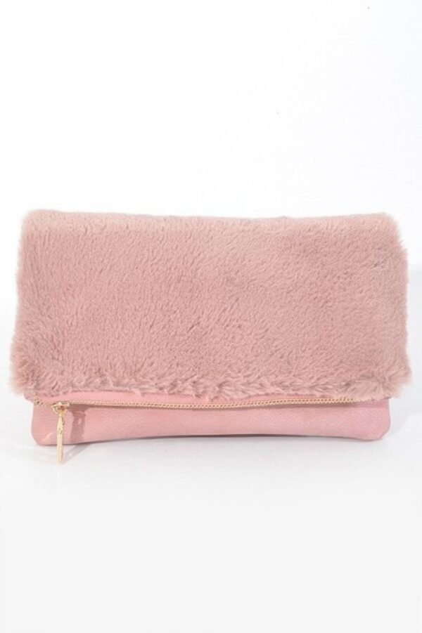 Fluffy Foldable Hand Clutch – Faux Fur Accent