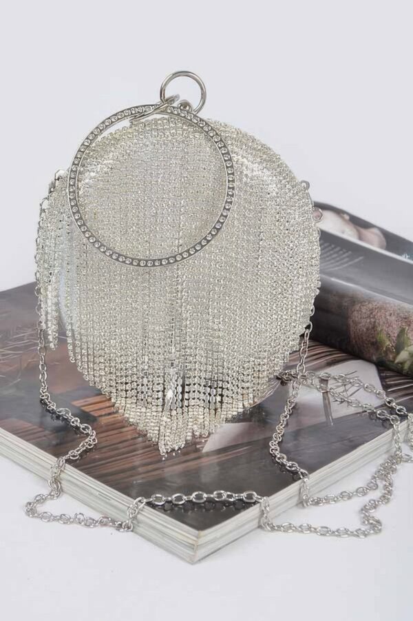 Structured Round Rhinestone Fringe Party Bag