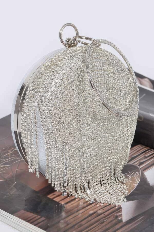 Structured Round Rhinestone Fringe Party Bag