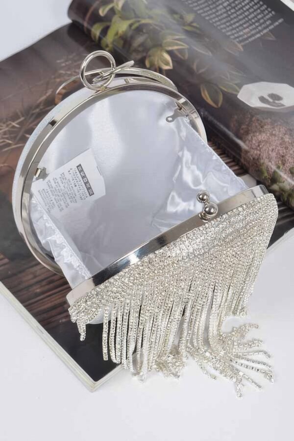 Structured Round Rhinestone Fringe Party Bag