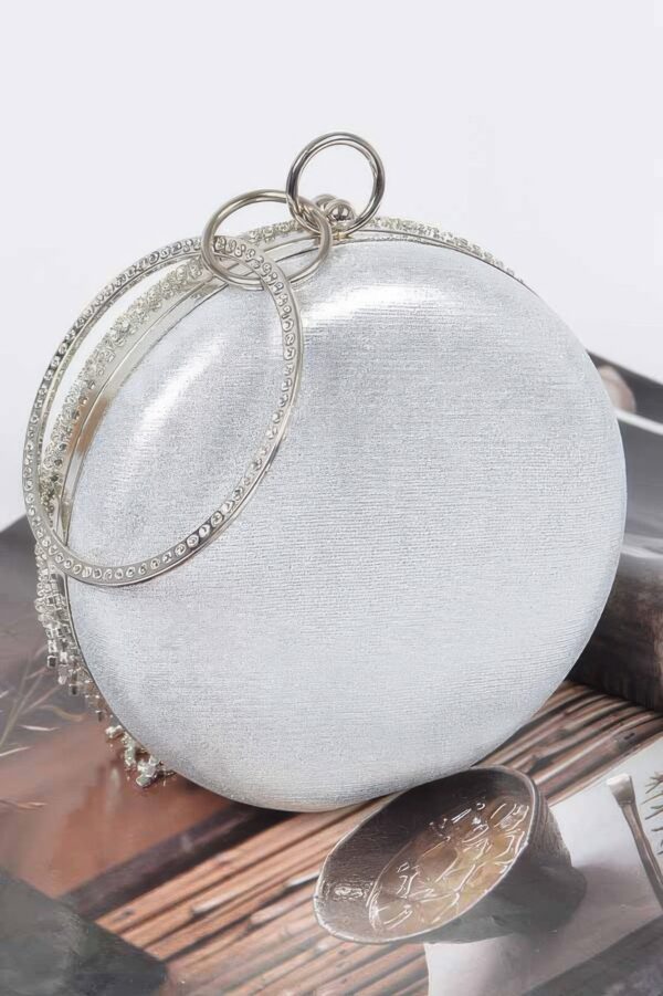 Structured Round Rhinestone Fringe Party Bag