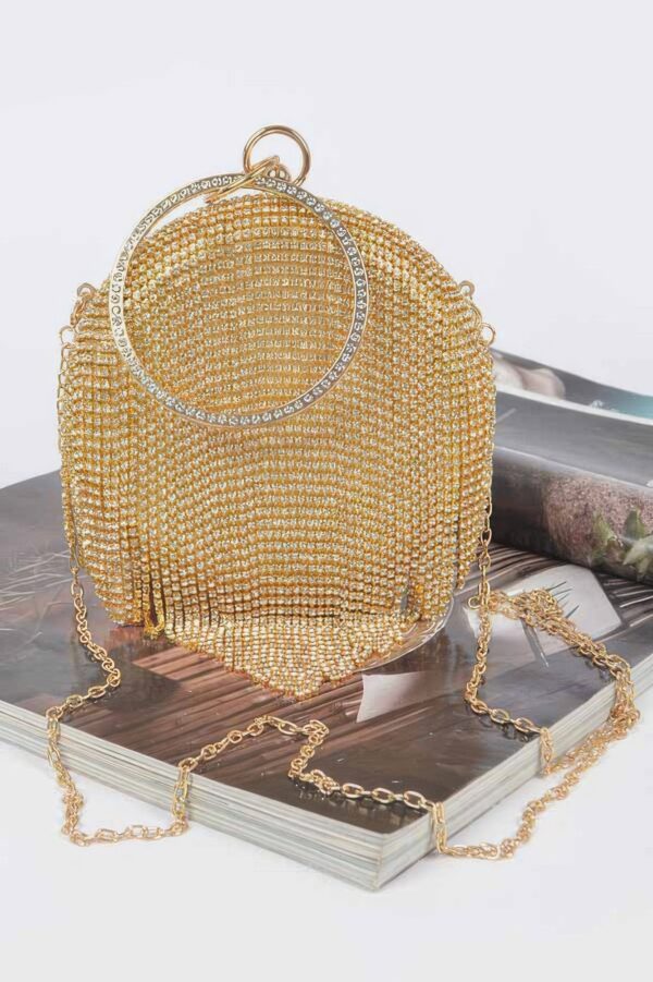 Structured Round Rhinestone Fringe Party Bag