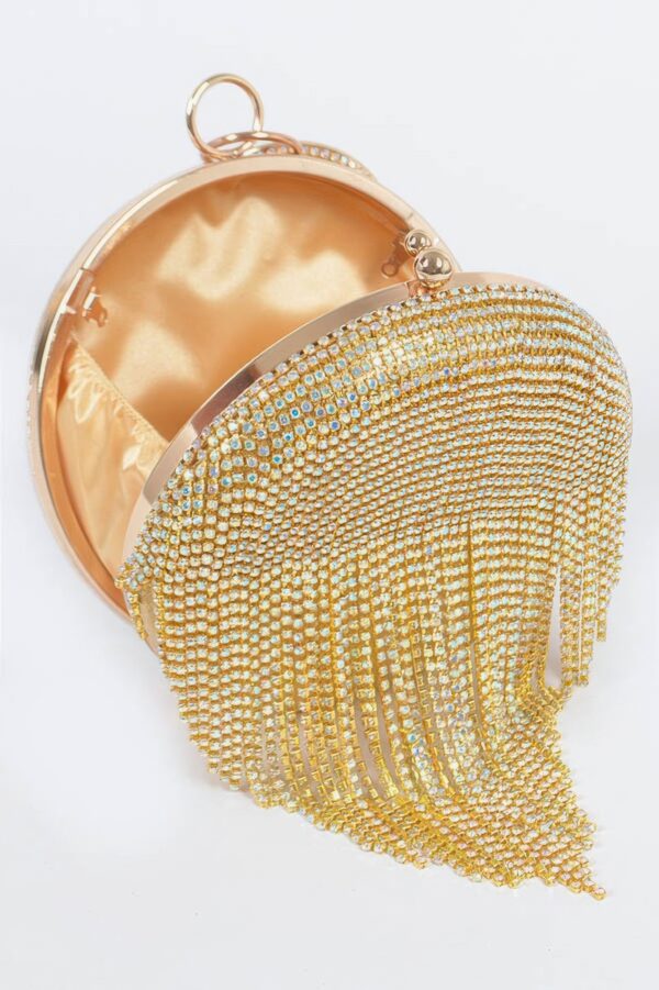 Structured Round Rhinestone Fringe Party Bag