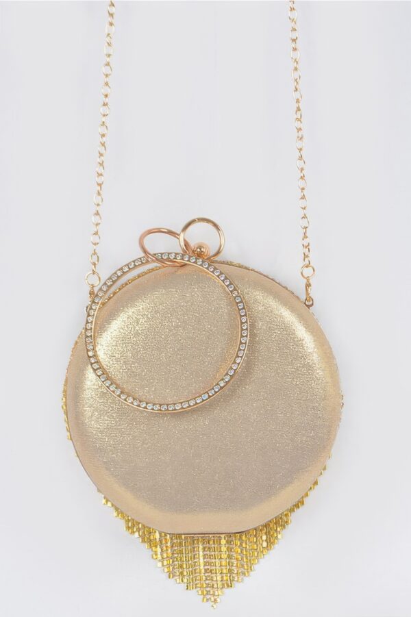 Structured Round Rhinestone Fringe Party Bag