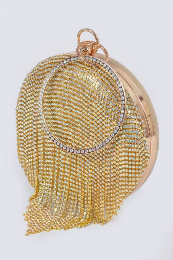 Structured Round Rhinestone Fringe Party Bag