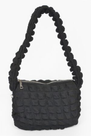 Embossed Cotton Shoulder Bag – Textured Soft Silhouette