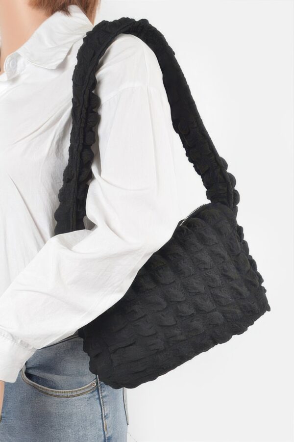 Embossed Cotton Shoulder Bag – Textured Soft Silhouette