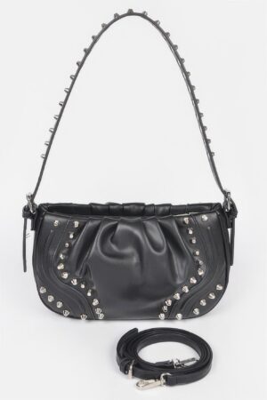 Faux Leather Stud Shoulder Bag – Structured Silhouette