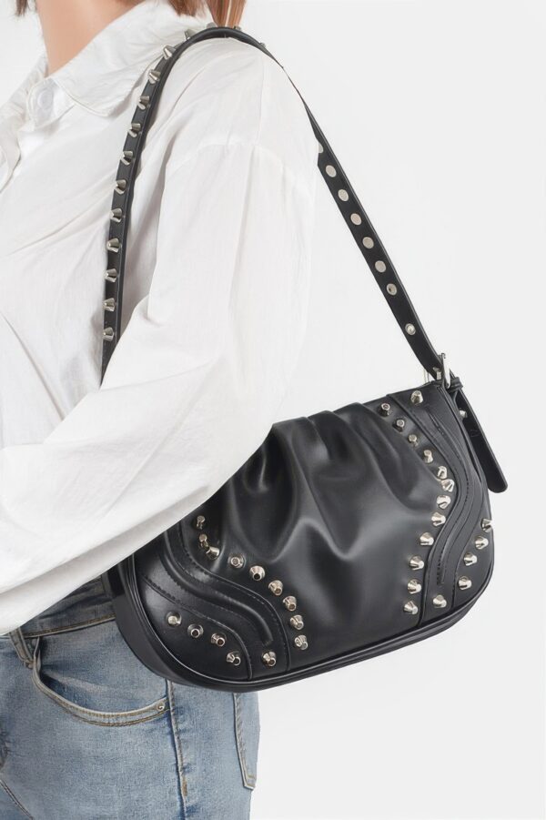 Faux Leather Stud Shoulder Bag – Structured Silhouette