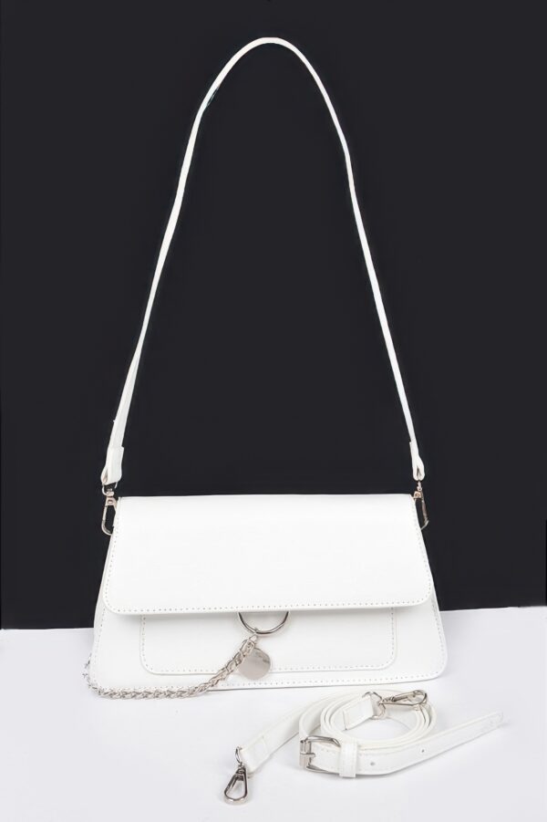 Faux Leather Crossbody Bag with Front Chain Accent