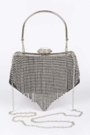 Rhinestone Fringe Party Clutch – Structured Sparkle