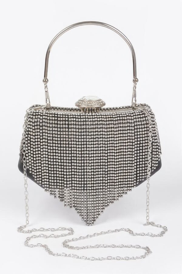 Rhinestone Fringe Party Clutch – Structured Sparkle