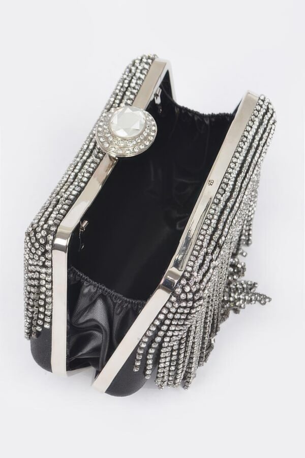 Rhinestone Fringe Party Clutch – Structured Sparkle