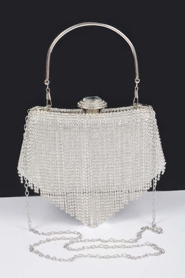 Rhinestone Fringe Party Clutch – Structured Sparkle