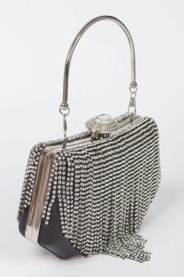 Rhinestone Fringe Party Clutch – Structured Sparkle