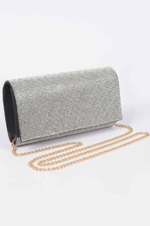Rhinestone-Embellished Party Clutch – Structured PU