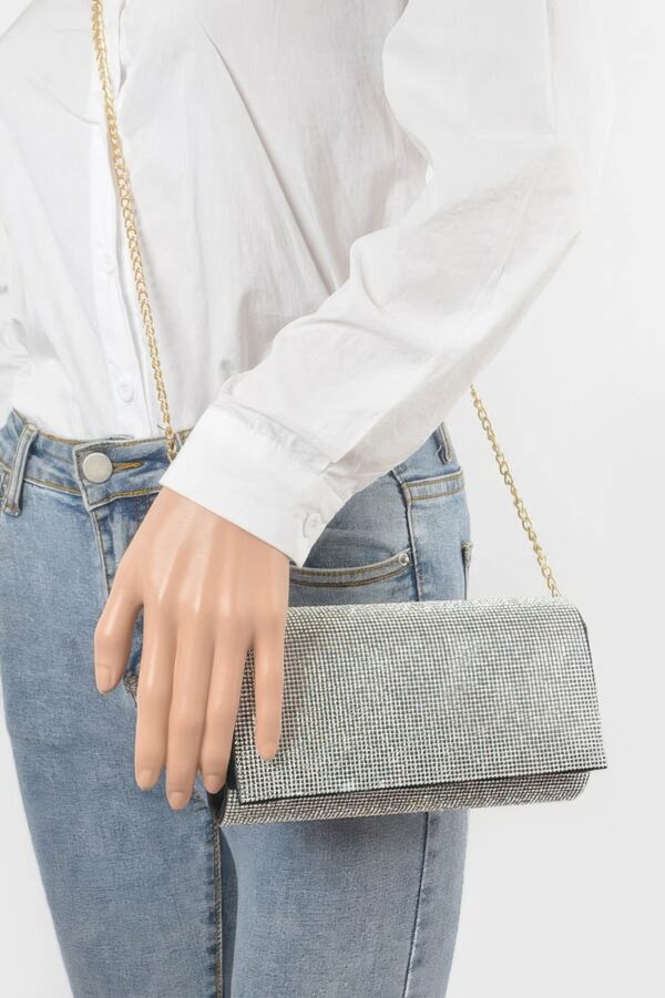 Rhinestone-Embellished Party Clutch – Structured PU