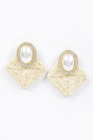 Faux Straw Pearl Drop Earrings – Woven Texture