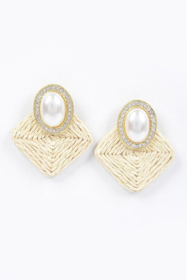 Faux Straw Pearl Drop Earrings – Woven Texture