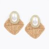 Faux Straw Pearl Drop Earrings – Woven Texture