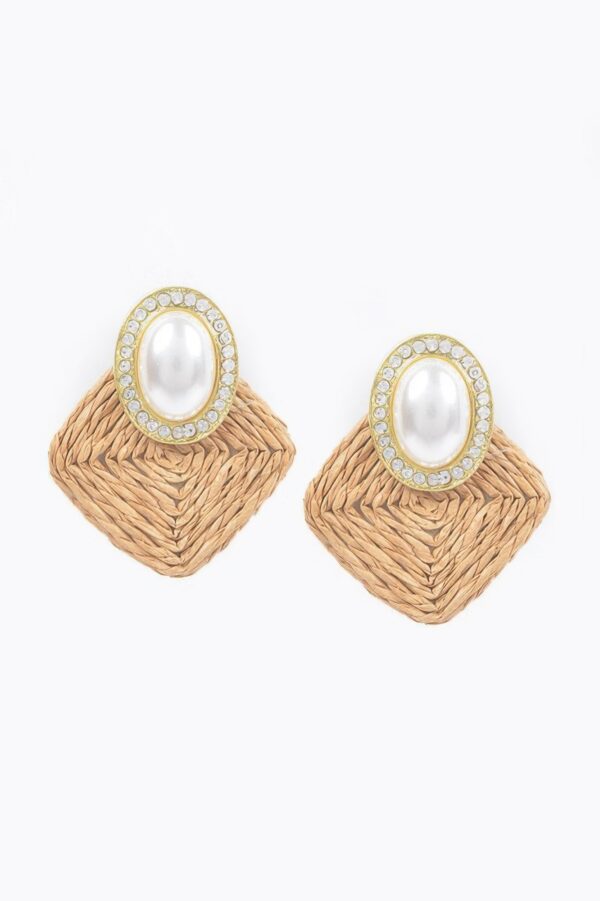 Faux Straw Pearl Drop Earrings – Woven Texture