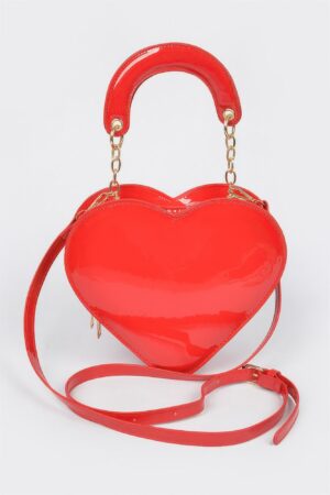 Enamel Heart-Shaped Crossbody Bag – Glossy Heart Silhouette