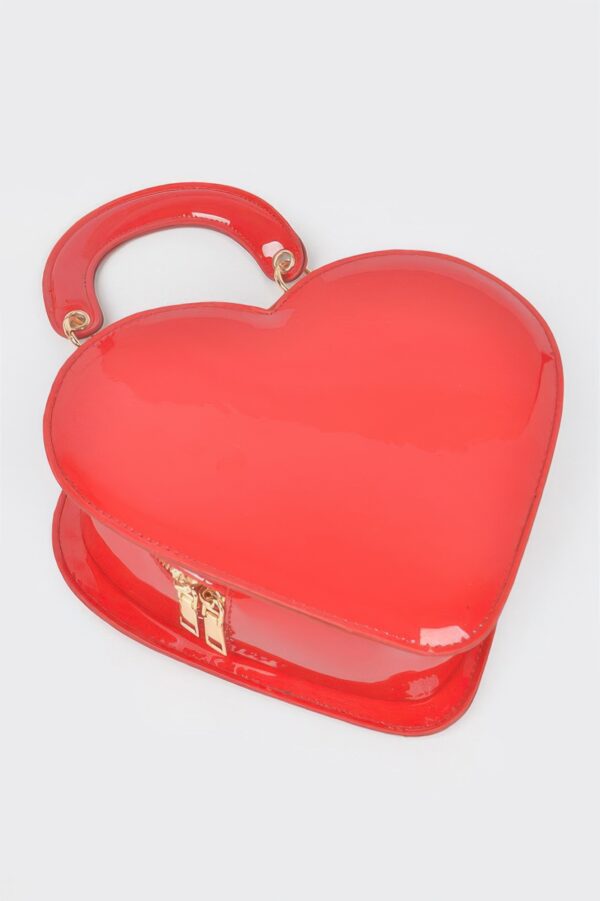 Enamel Heart-Shaped Crossbody Bag – Glossy Heart Silhouette