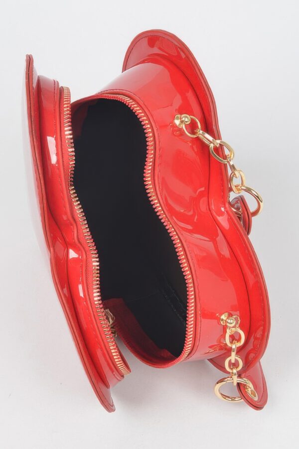 Enamel Heart-Shaped Crossbody Bag – Glossy Heart Silhouette