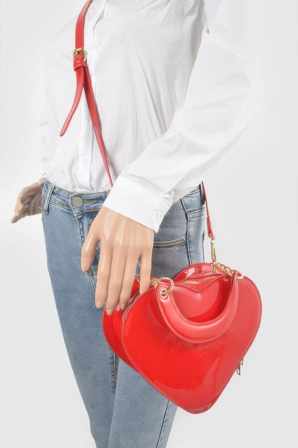 Enamel Heart-Shaped Crossbody Bag – Glossy Heart Silhouette