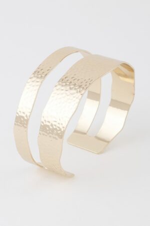 Double Hammered Open Cuff Bracelet – Textured Finish