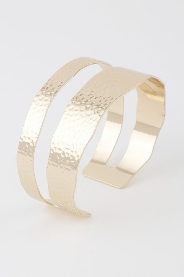 Double Hammered Open Cuff Bracelet – Textured Finish