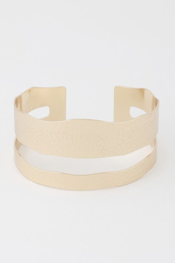 Double Hammered Open Cuff Bracelet – Textured Finish
