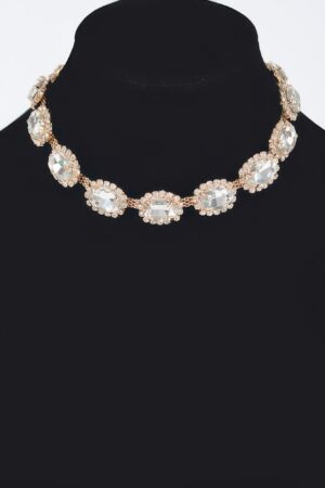 Rhinestone Oval Pendant Necklace – 17-inch