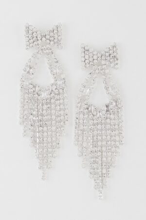 Rhinestone Ribbon Drop Earrings – Elongated Drop