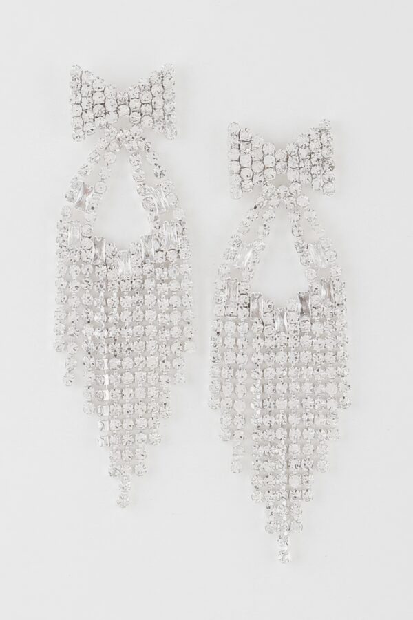 Rhinestone Ribbon Drop Earrings – Elongated Drop