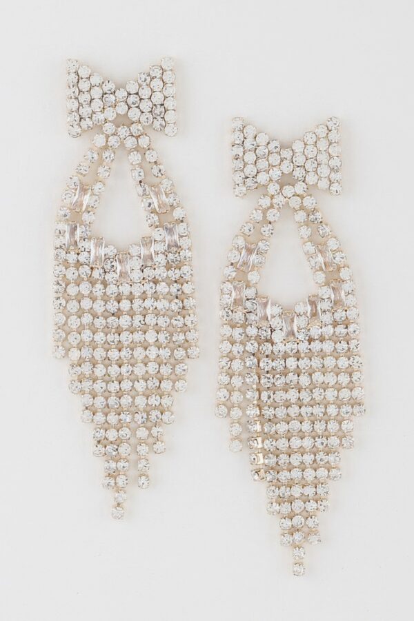 Rhinestone Ribbon Drop Earrings – Elongated Drop