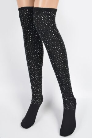 Stone-Embellished Knee-High Acrylic Socks